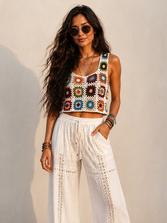 Say What? Tops - Say What? Hand Crochet Summer Floral Embroidered Knit Tank - Small